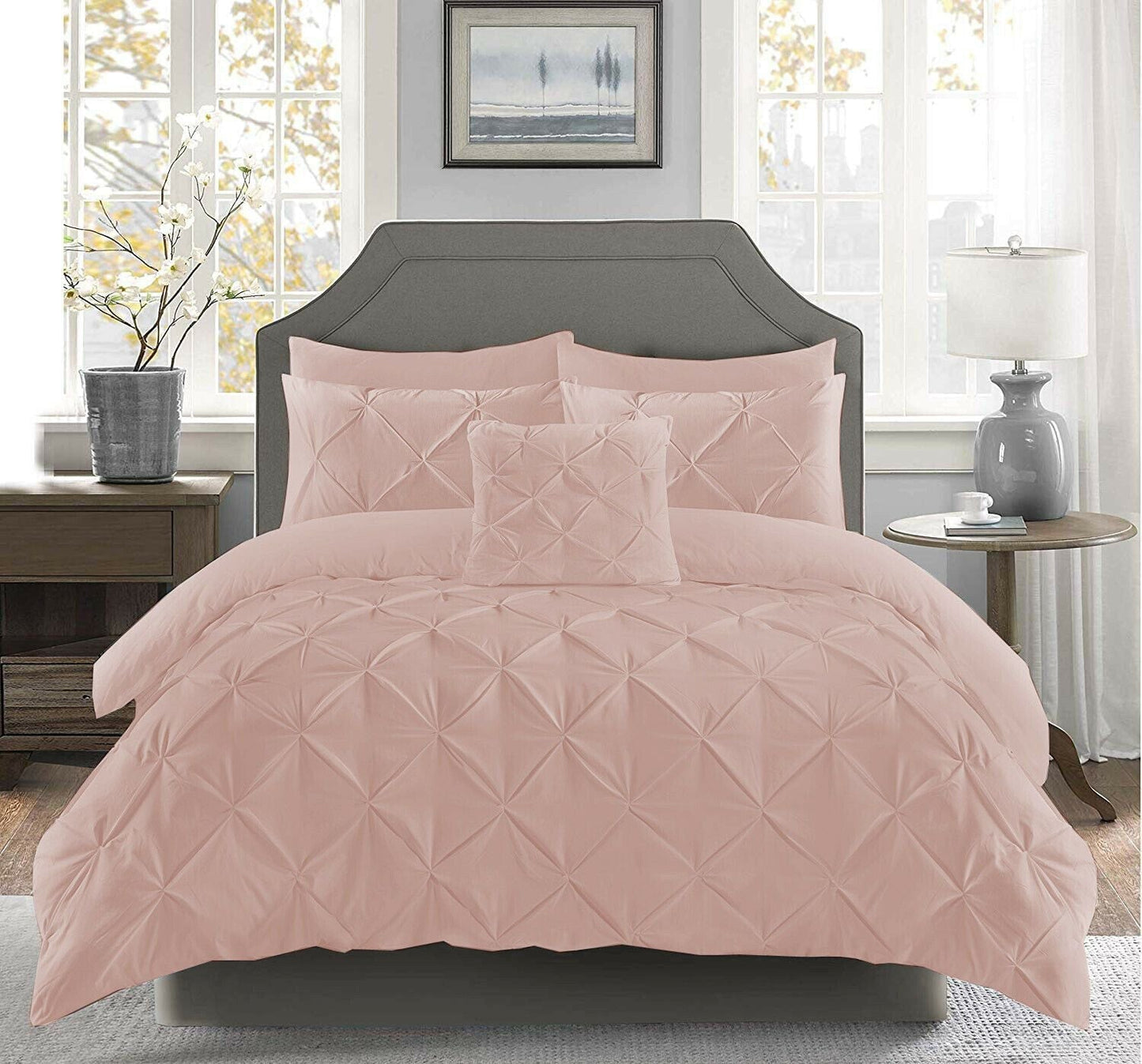 Pintuck Duvet Set 100% Cotton Quilt Cover Single Double King Super King Size Pintuck Bedding - seventhstitch
